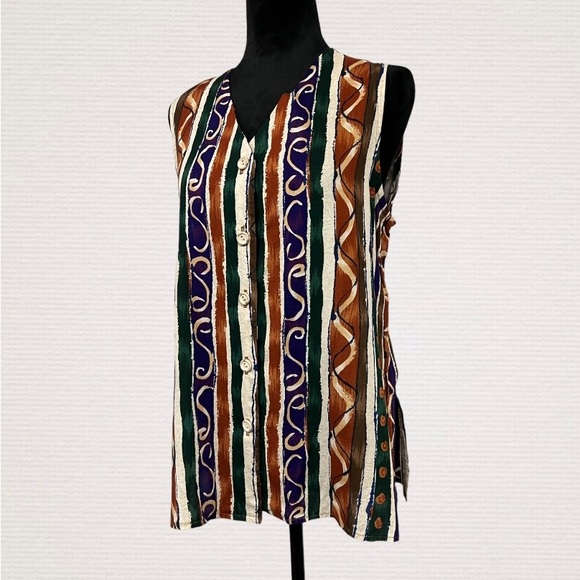 Ann Hill Petites Vintage Stripe Cottagecore Sleeveless Button
Front Blouse S - Picture 7 of 8